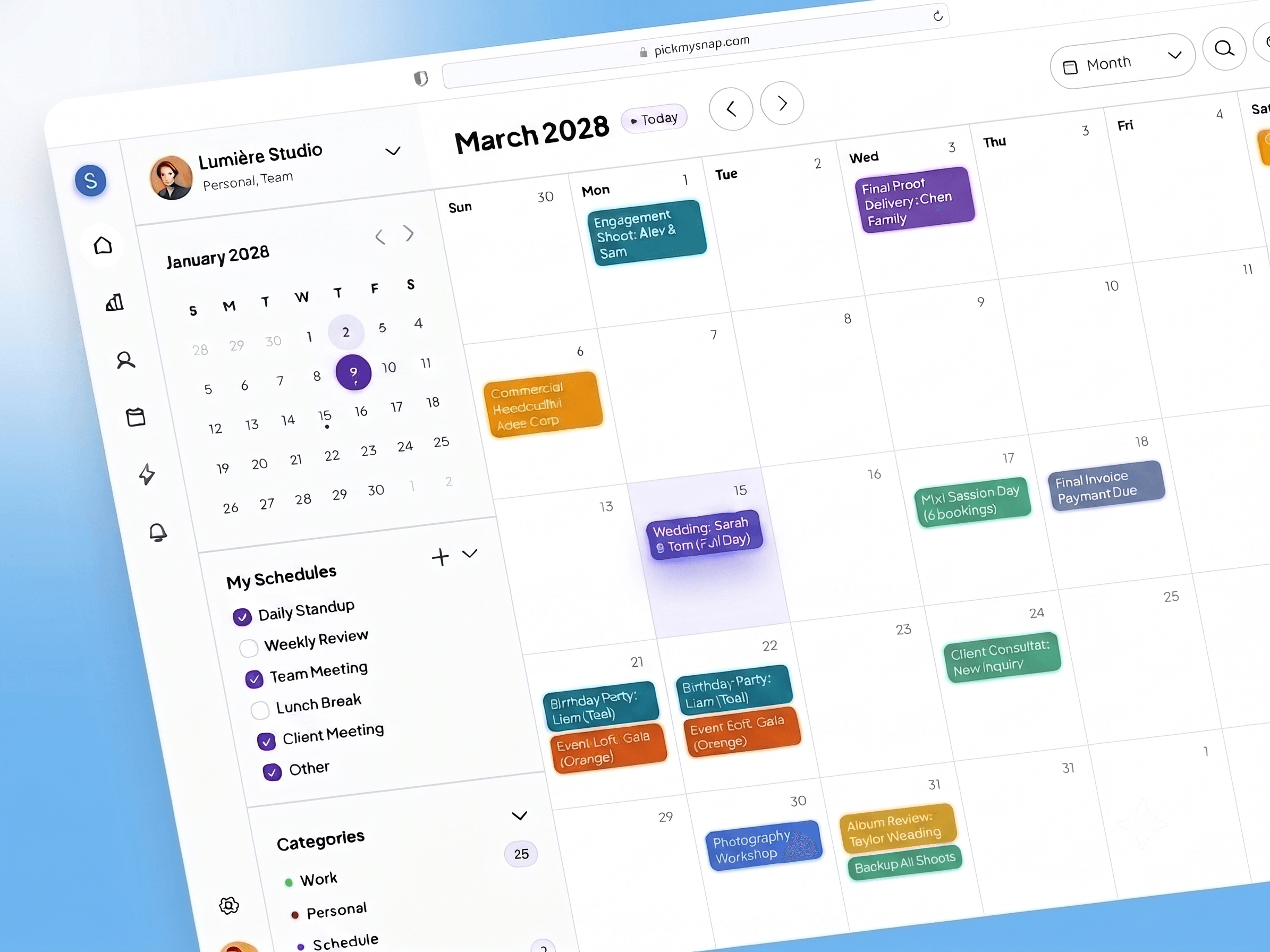 Google Calendar and PickMySnap Studio Wedding Event Sync Mockup